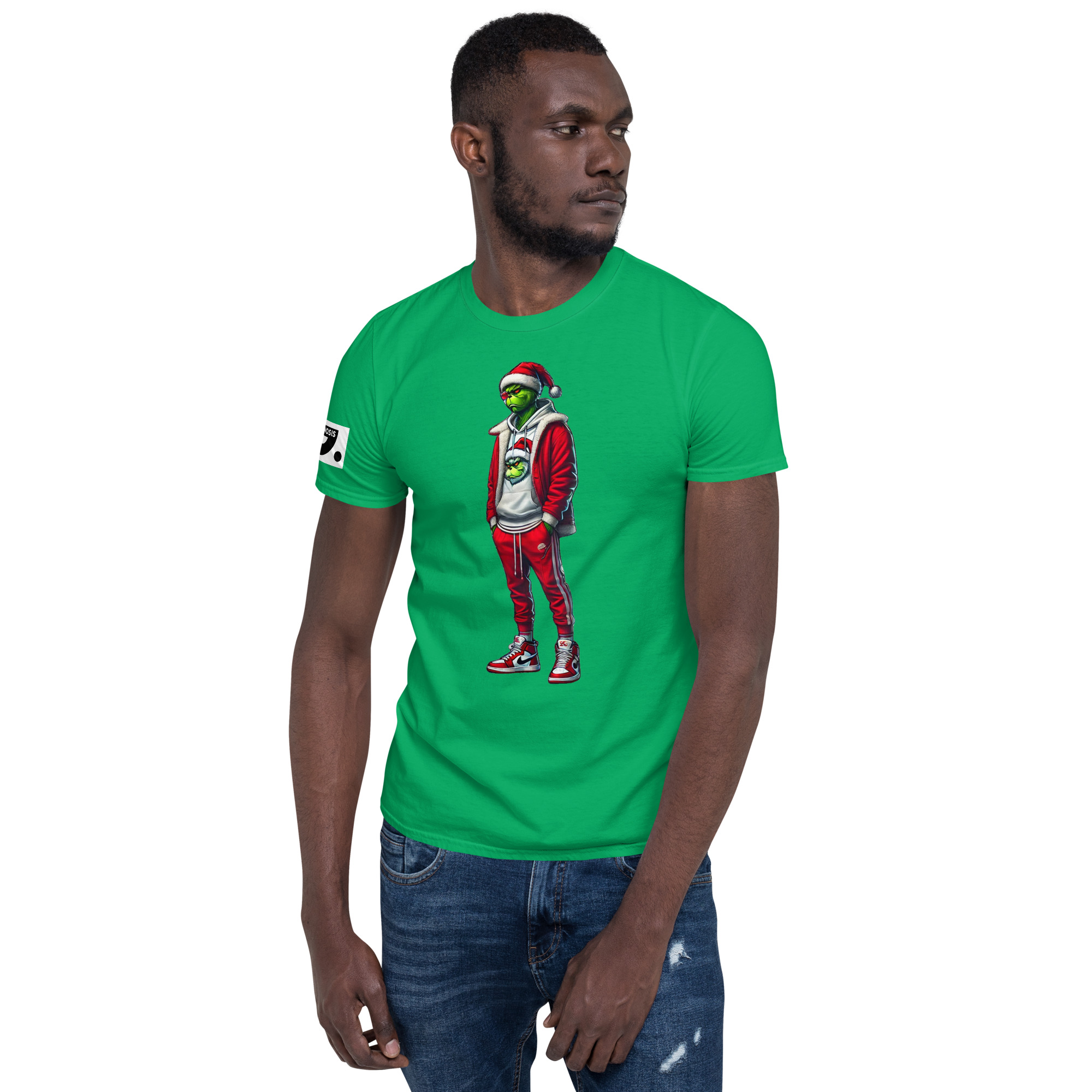 Grinch in Red Jogging Suit "Swoosh" 61 A01: Short-Sleeve Unisex T-Shirt - Image 13