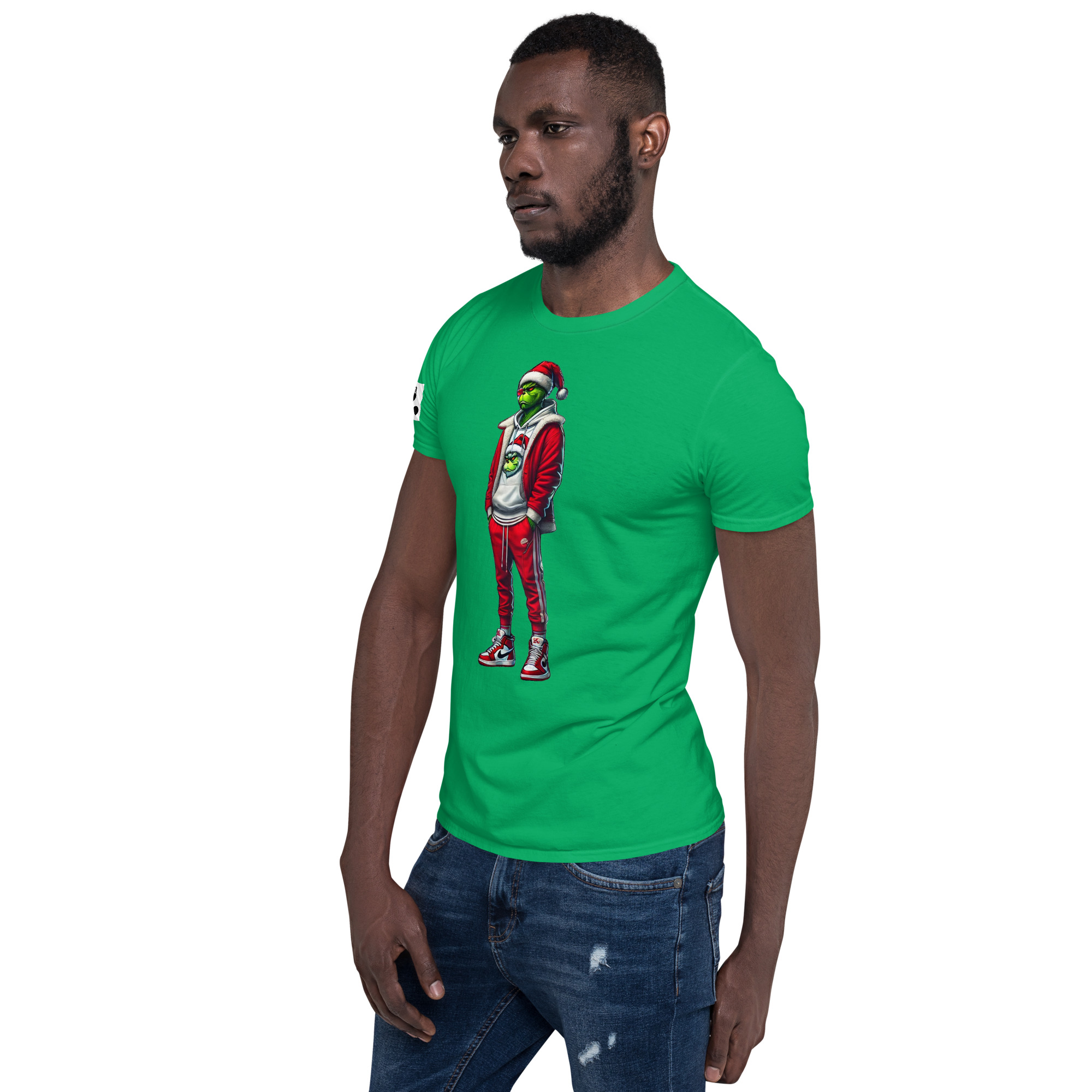 Grinch in Red Jogging Suit "Swoosh" 61 A01: Short-Sleeve Unisex T-Shirt - Image 15