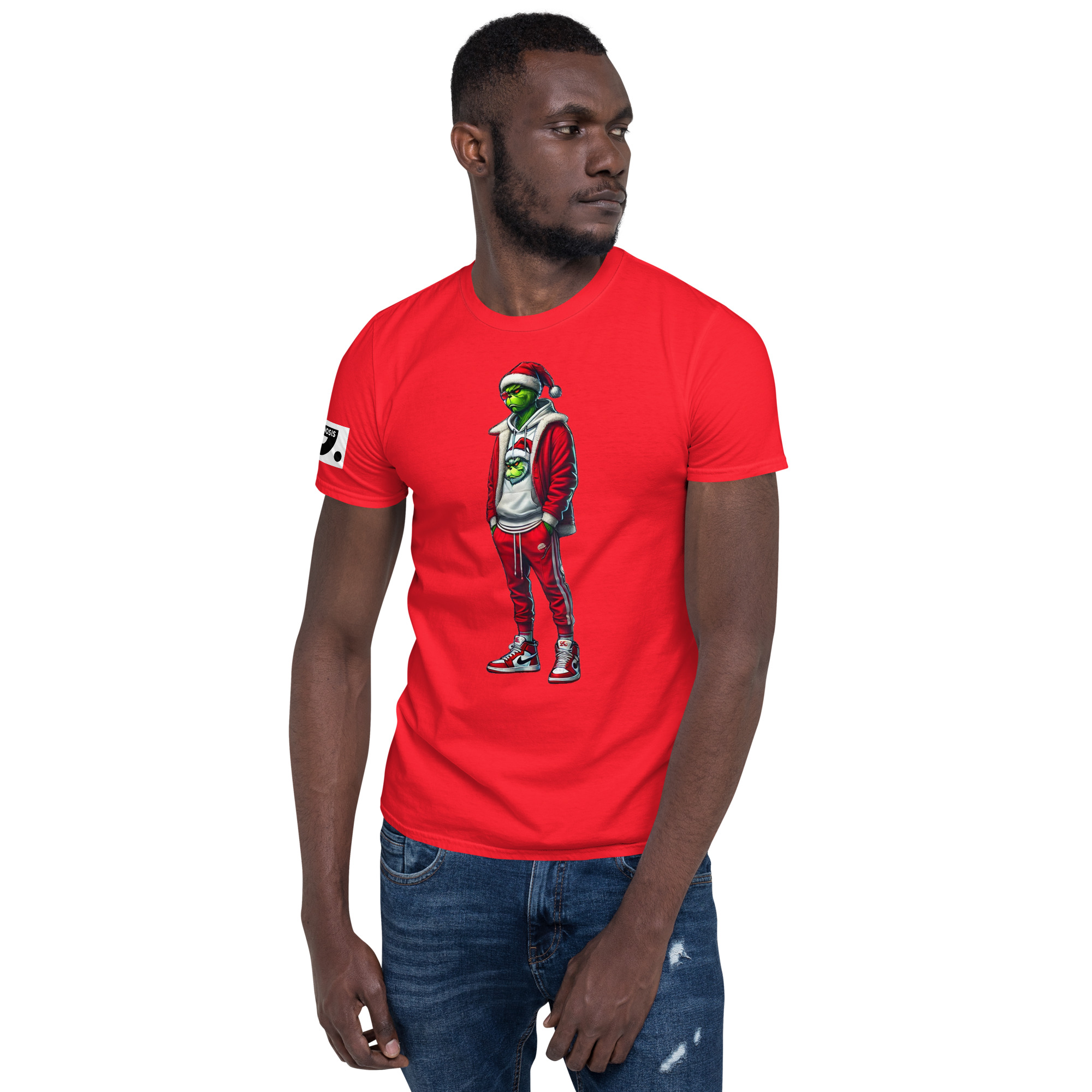 Grinch in Red Jogging Suit "Swoosh" 61 A01: Short-Sleeve Unisex T-Shirt - Image 7