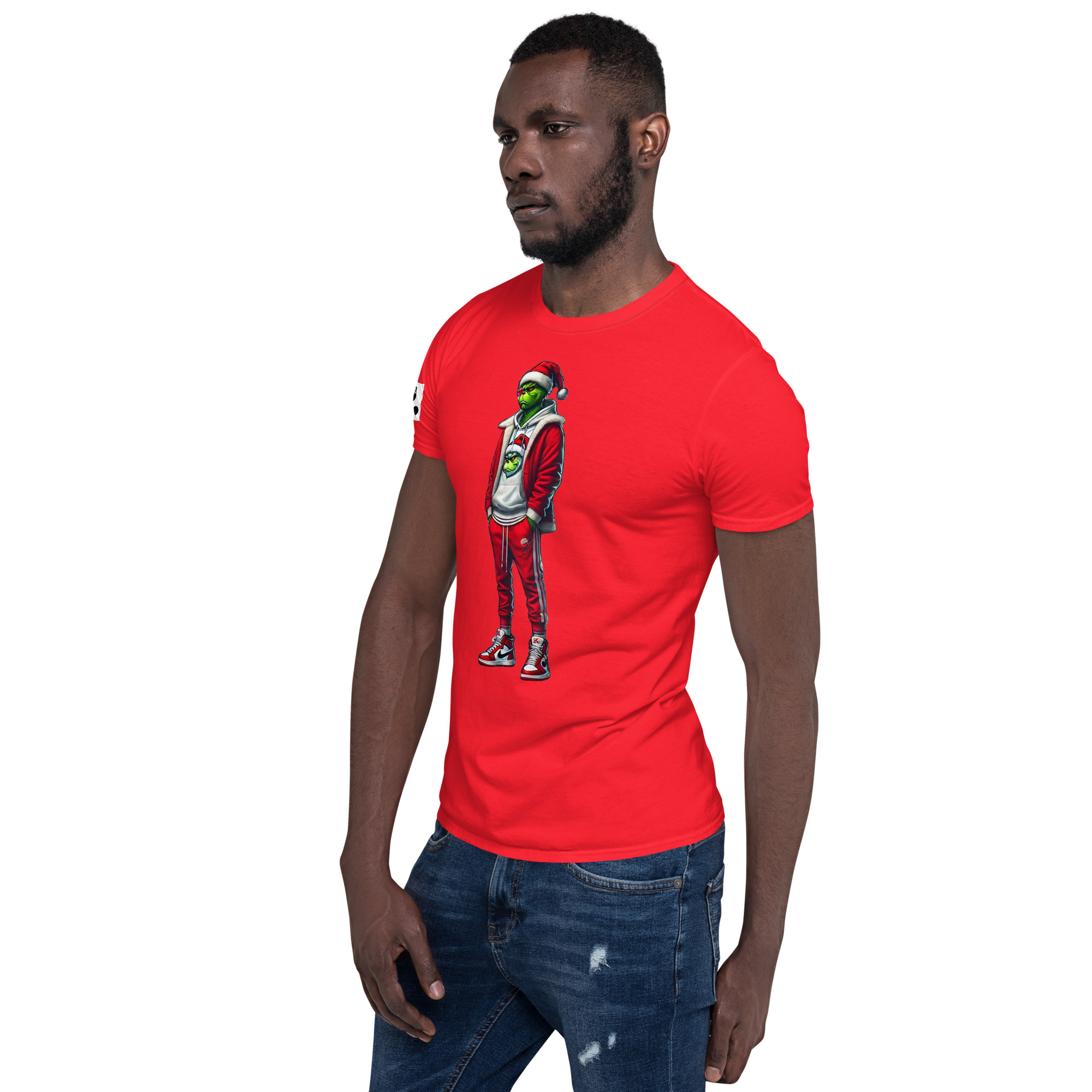 Grinch in Red Jogging Suit "Swoosh" 61 A01: Short-Sleeve Unisex T-Shirt - Image 9