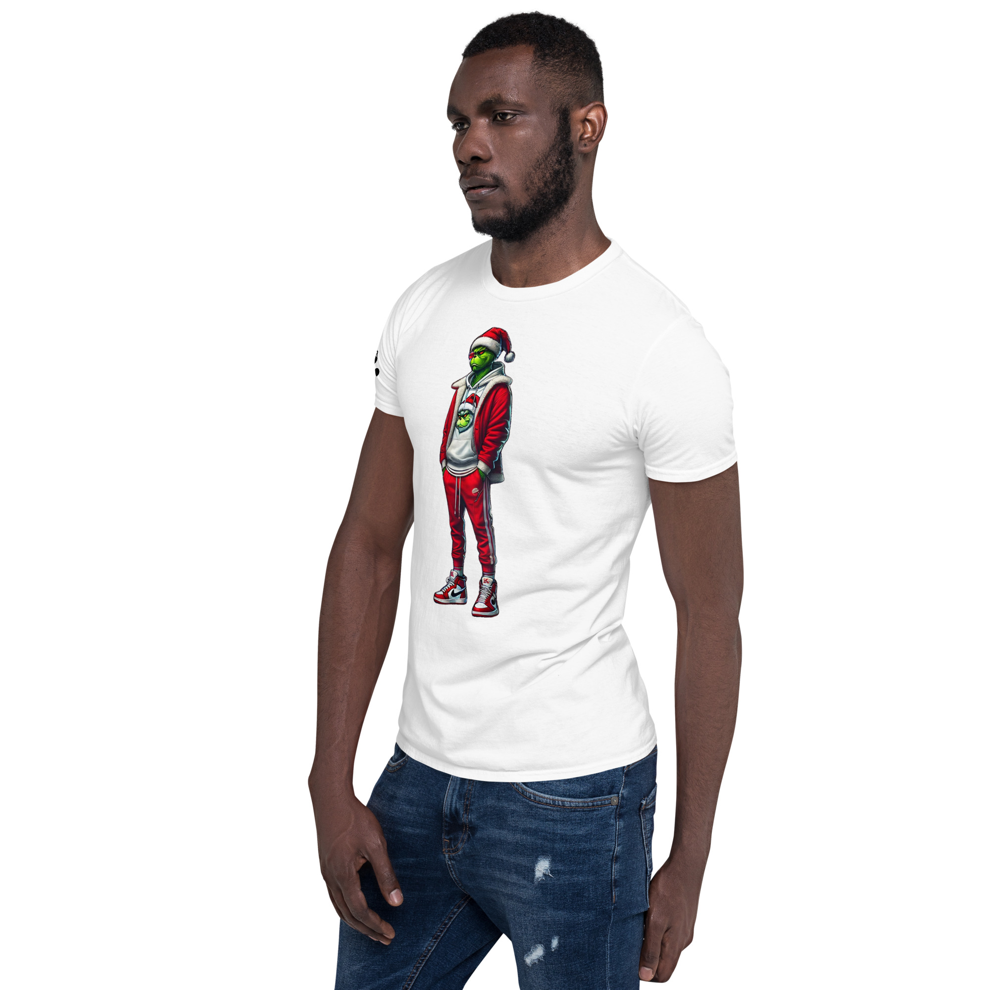 Grinch in Red Jogging Suit "Swoosh" 61 A01: Short-Sleeve Unisex T-Shirt - Image 27